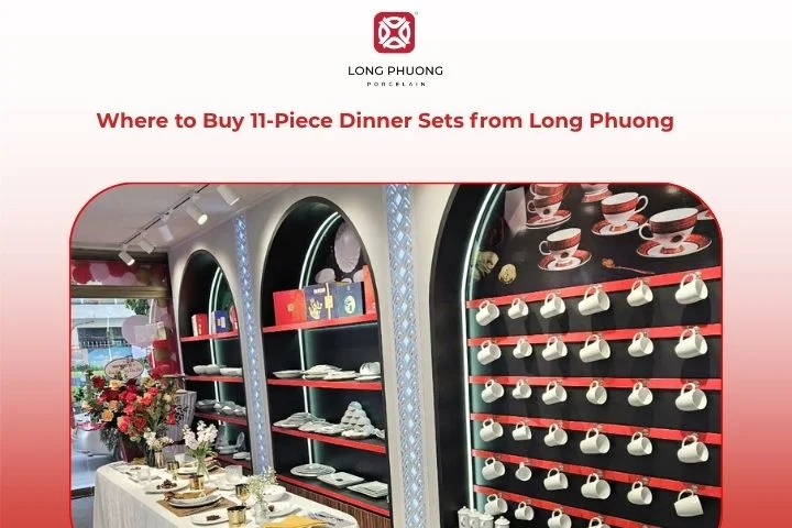 Long Phuong Porcelain showroom with price tags and display lighting