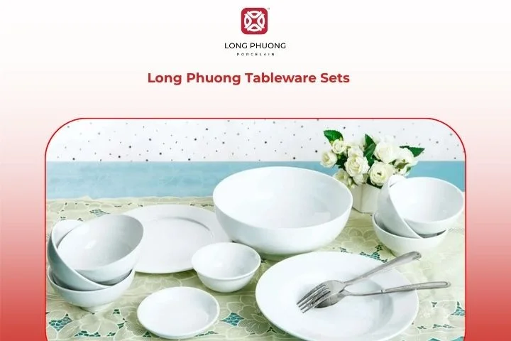 Minimalist Long Phuong porcelain dinnerware set with smooth lines and soft white glaze