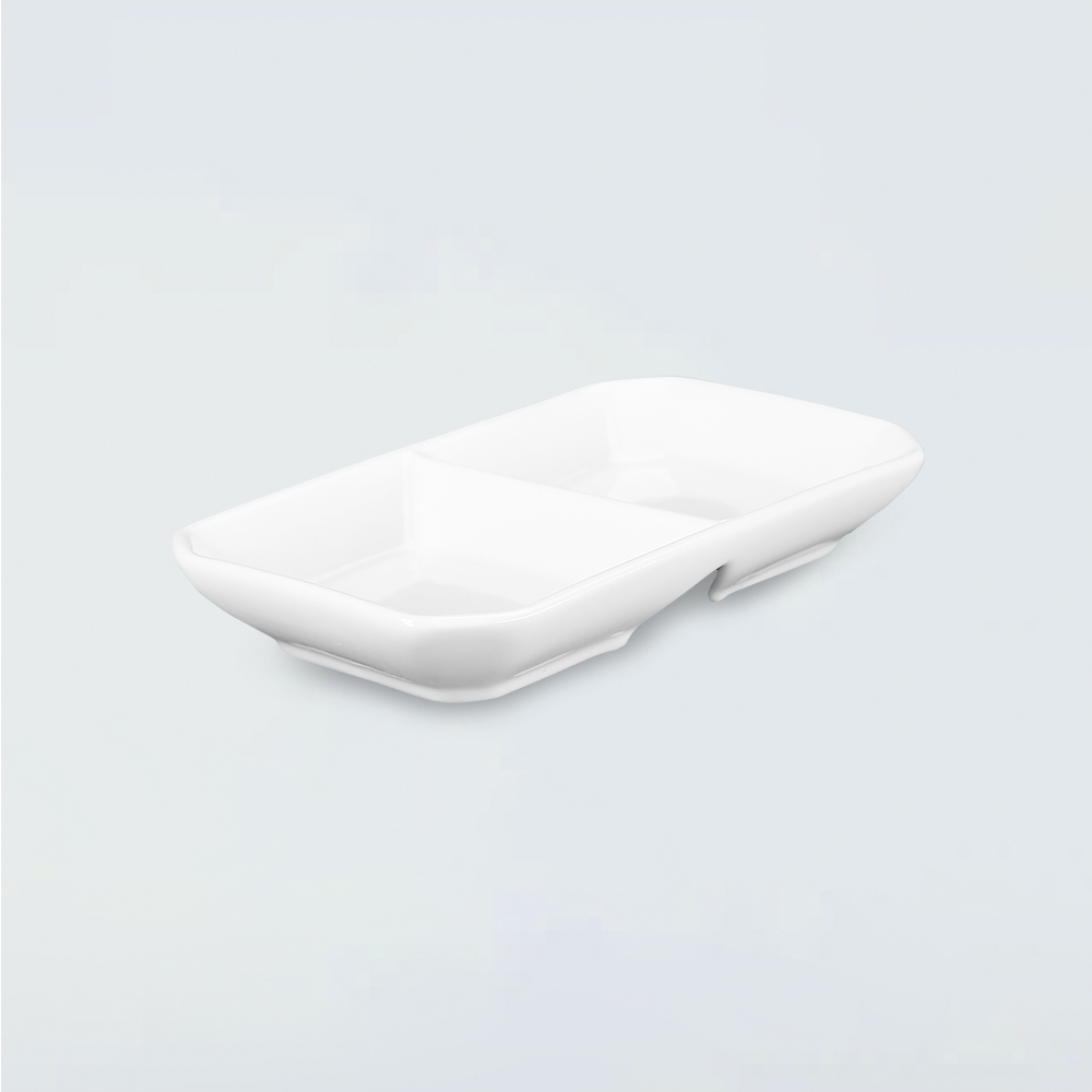 2-compartment porcelain sauce dish