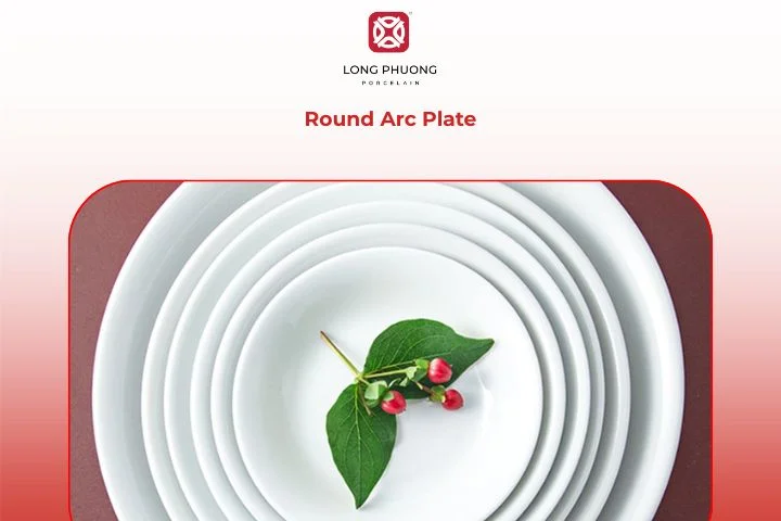 Gently round arc white plate styled with porcelain soup bowl and spoon