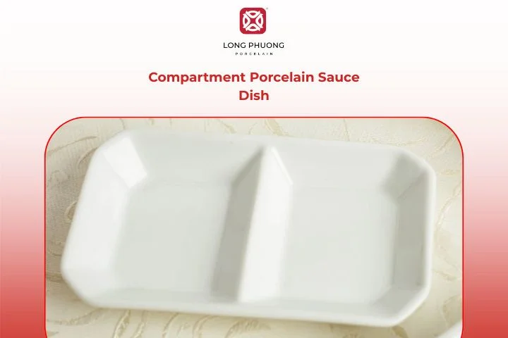 Divided dipping dish with two neat compartments for convenient flavor pairing.