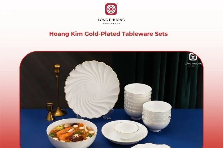 Classic gold-accented Hoang Kim porcelain dinnerware set 