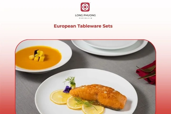 Modern European-style porcelain tableware with soft white tones and subtle, refined decorative details