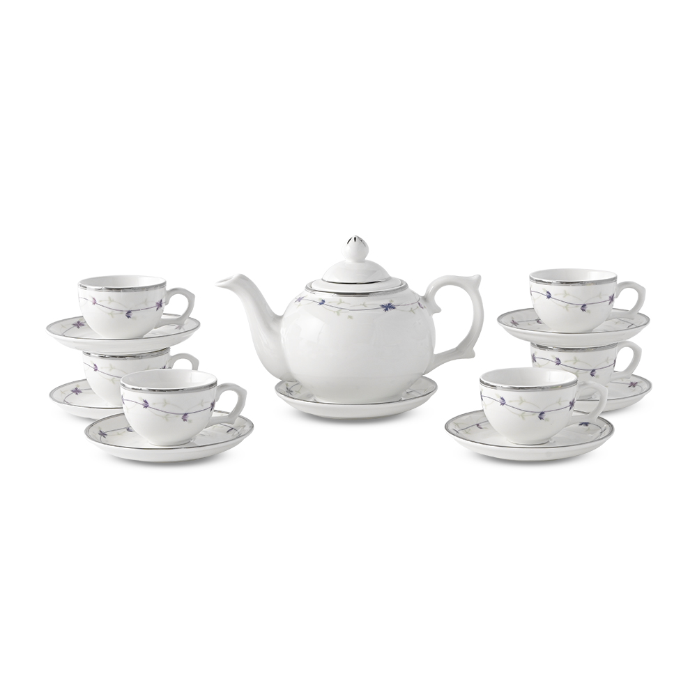 Round Bellied Tea Set with Floral Vines