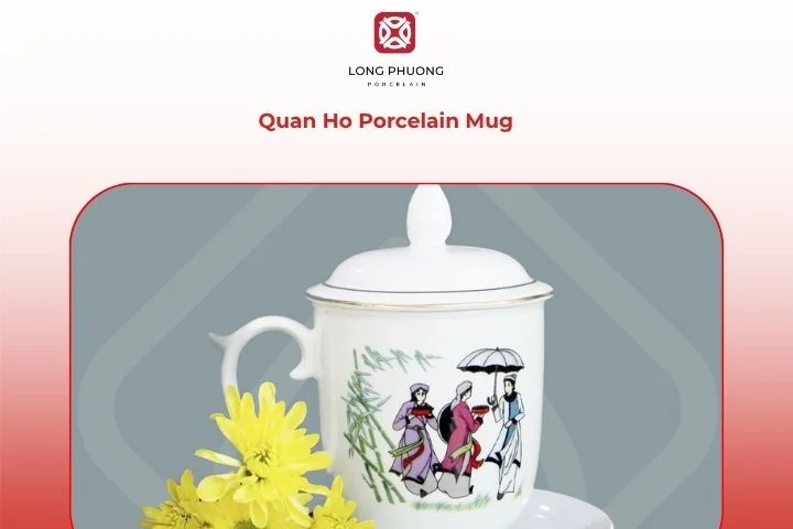  Quan Ho porcelain mug on a coffee table, inviting relaxation