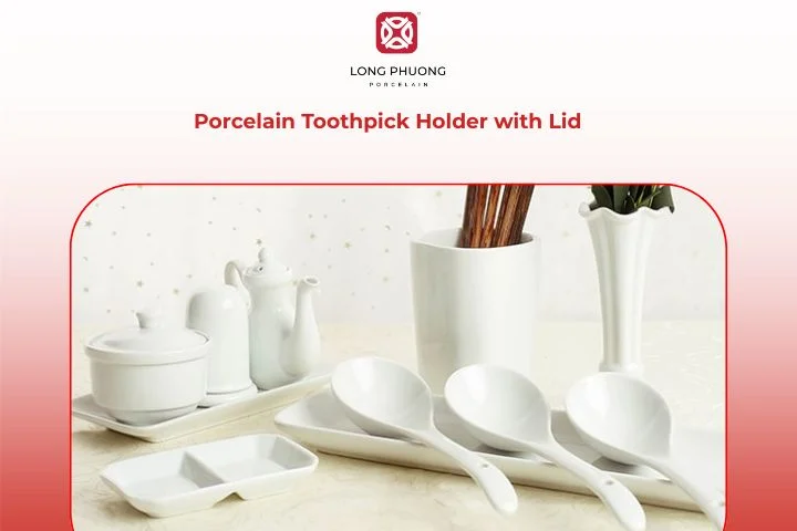 Porcelain Toothpick Holder with Lid – Small white container with lid, perfect for neat tabletop storage