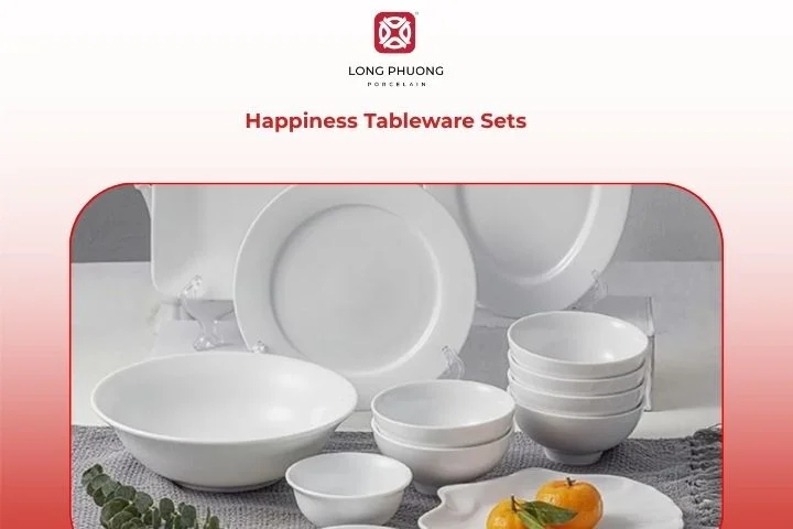 Happiness tableware sets featuring joyful red floral patterns, symbolizing happiness and good fortune