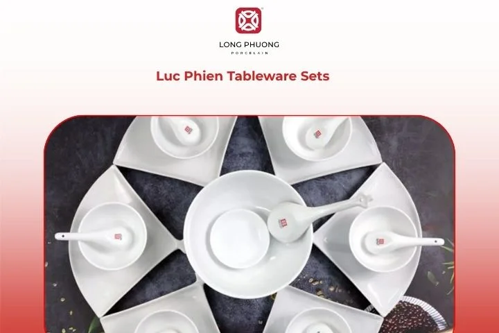 Luc Phien dinner set with clean white porcelain and subtle, refined design details.