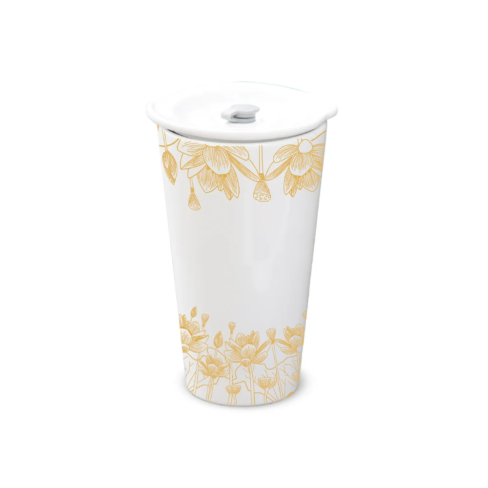Golden Lotus Porcelain Mugs 23.7 oz